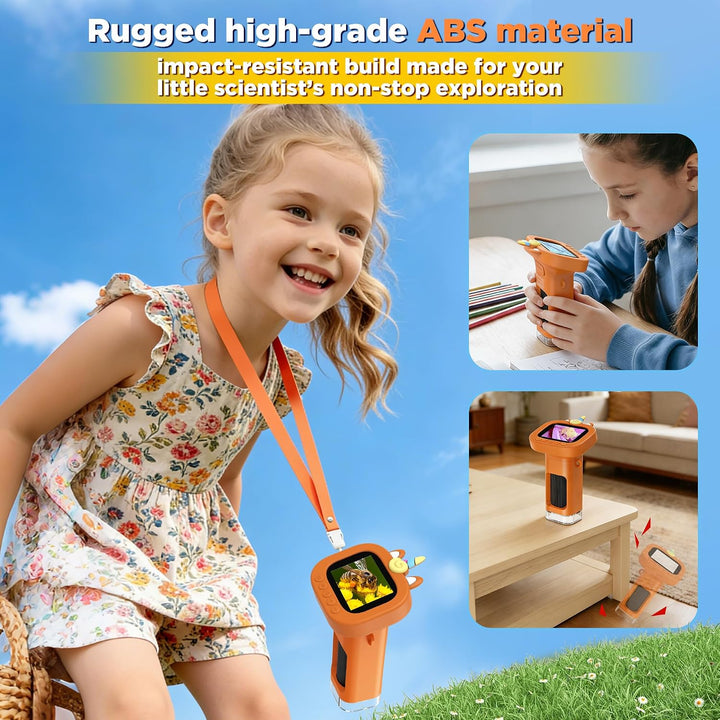 Digitales Handmikroskop für Kinder 1000X, Taschenmikroskop mit 2,4-Zoll-Farbdisplay, 9 LEDs, wiedera