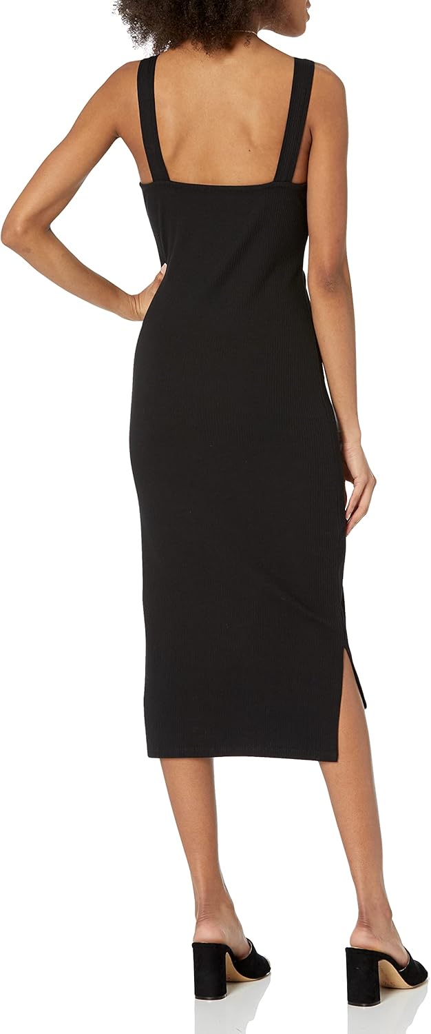 The Drop Damen Amelia Midi-Trägerkleid, enganliegend, gerader Ausschnitt XS Schwarz, XS Schwarz