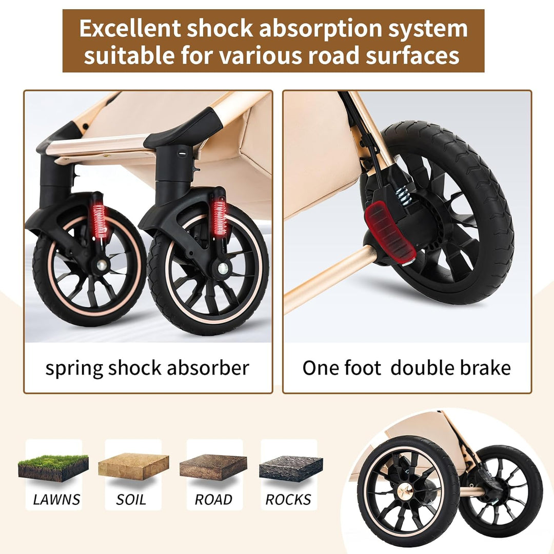 Shineey Kinderwagen 3 in 1,Puppenwagen Mit Babyschale Höhenverstellbarer Buggy Komplettset,KombiKind