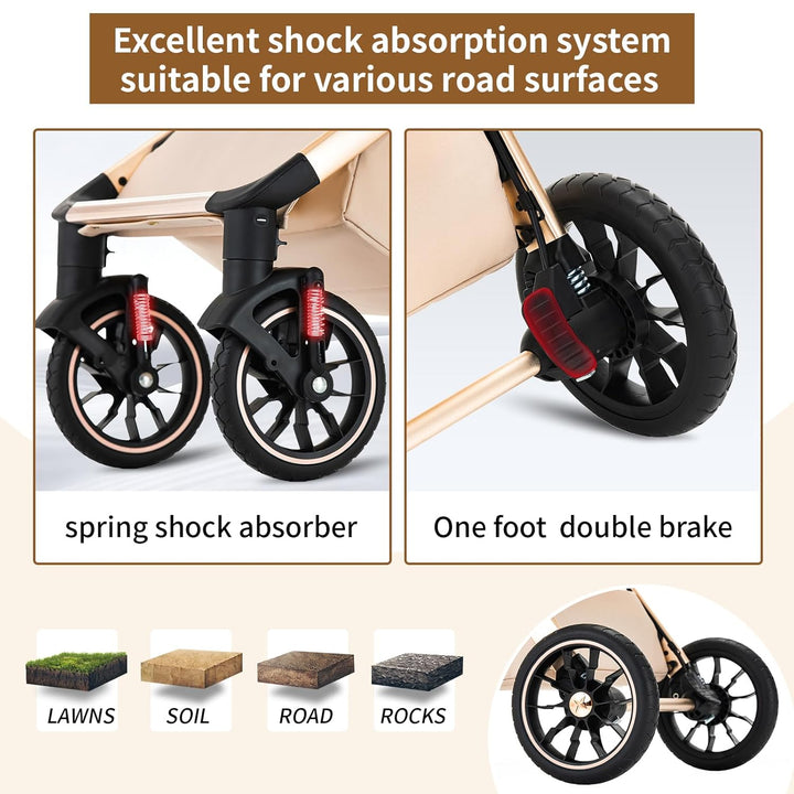 Shineey Kinderwagen 3 in 1,Puppenwagen Mit Babyschale Höhenverstellbarer Buggy Komplettset,KombiKind