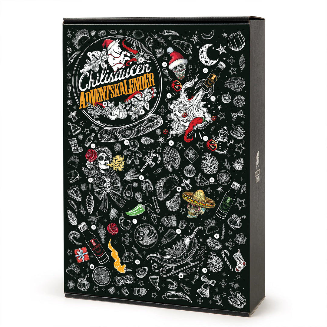 Mexican Tears - Scharfe Sauce Adventskalender mit 24 unterschiedlichen Chilisaucen in wiederverschli