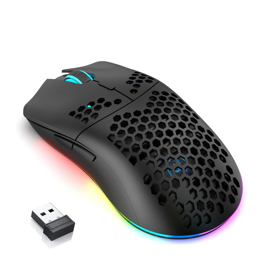 T66 PC Gaming Mouse, BT/2.4G Wireless/Wired, Lightweight Honeycomb Shell, Macro Program, Cool RGB Li