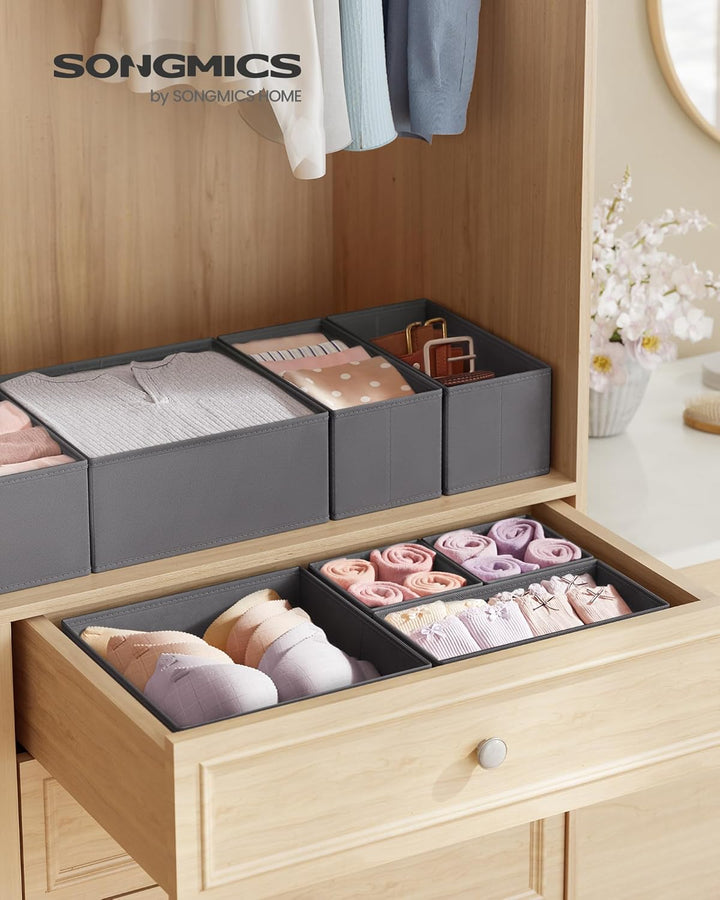 SONGMICS Aufbewahrungsbox für Schublade, 12er Set, Schubladen Organizer, Faltbox, Unterwäsche Organi
