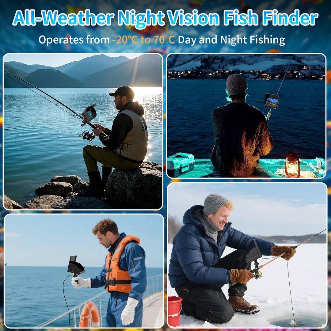 1080P HD Fischfinder Echolot Angeln mit 4.3-Zoll-LCD, 30 m Wasserdichtem IP68-Kabel und 6 IR-Nachtsi