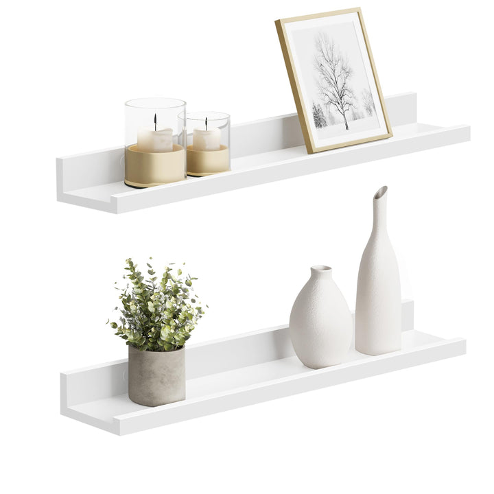 SONGMICS Wandregal, 2er Set, Schweberegale mit Hochglanzlackierung, 10 x 60 cm, Wandboard für Bilder