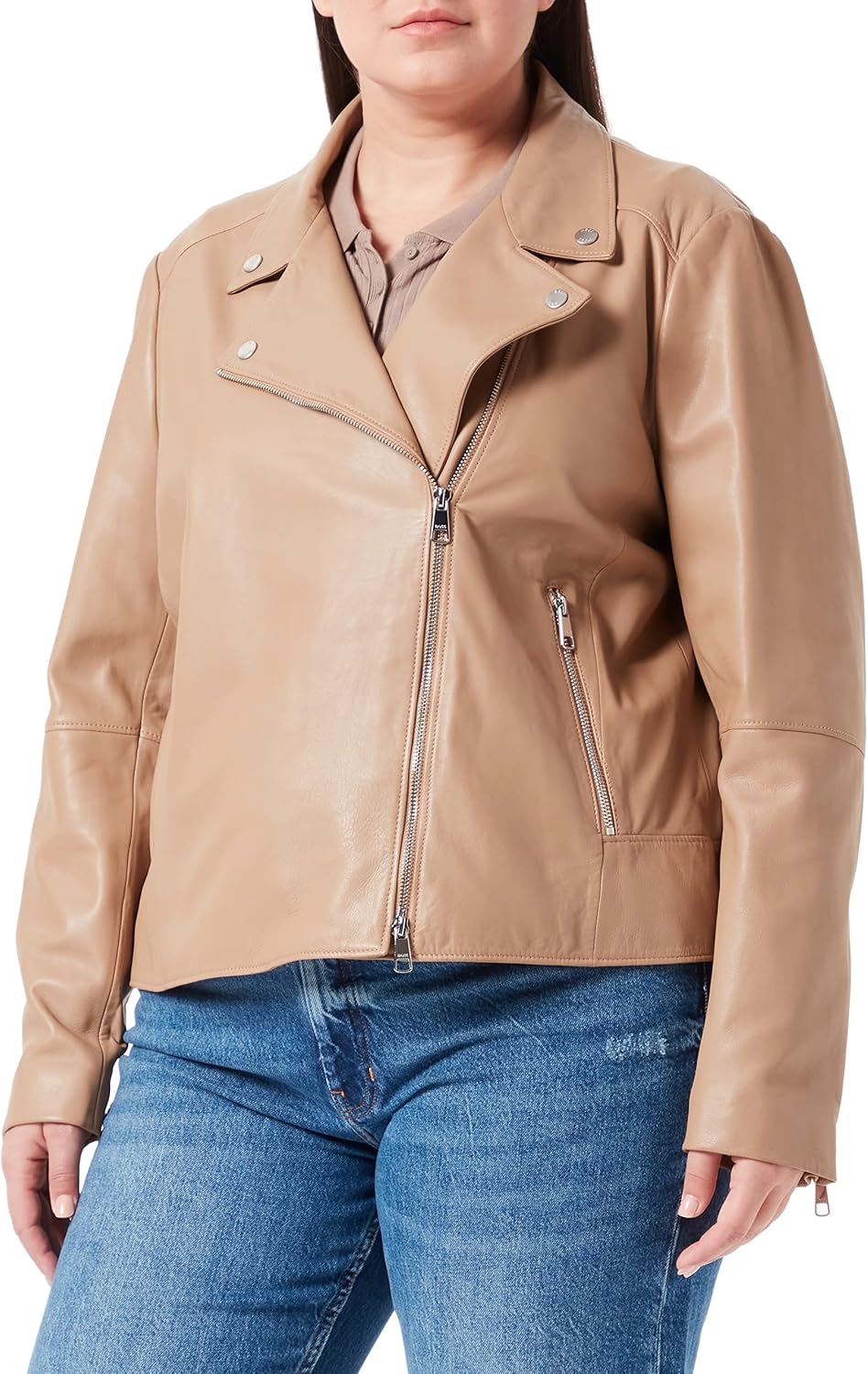 BOSS Damen Lederjacke 44 Medium Beige, 44 Medium Beige