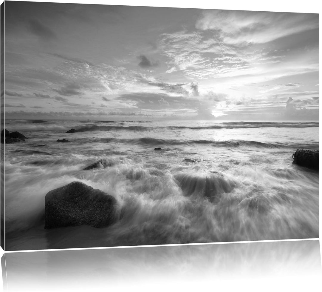 Pixxprint Sonnenuntergang am Meer als Leinwandbild/Grösse: 100x70 cm/Wandbild/Kunstdruck/fertig besp