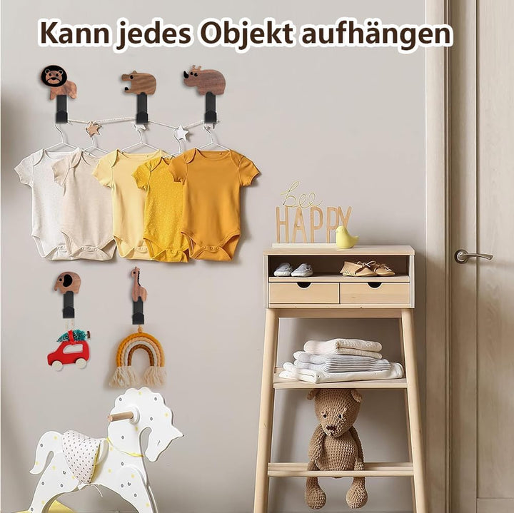 5 Stück Holzkleiderhaken für Kinder, Kleiderhaken Kinder Holz, Kleiderhaken kindergarderobe, Tierfor