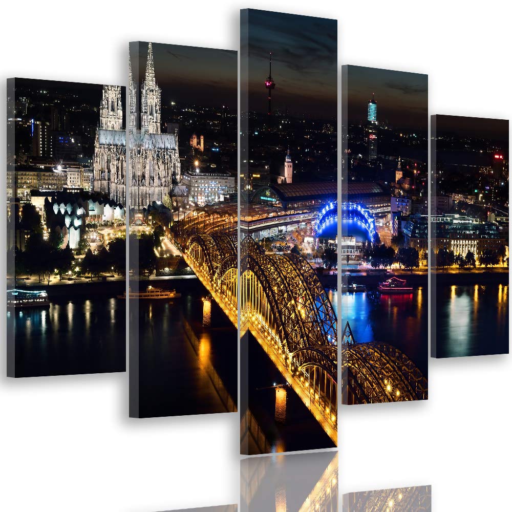 Feeby Leinwandbild Köln 5 TLG Bild Kunstdruck Stadt Nacht Architektur bunt 100x70 cm Leinwandbild 10