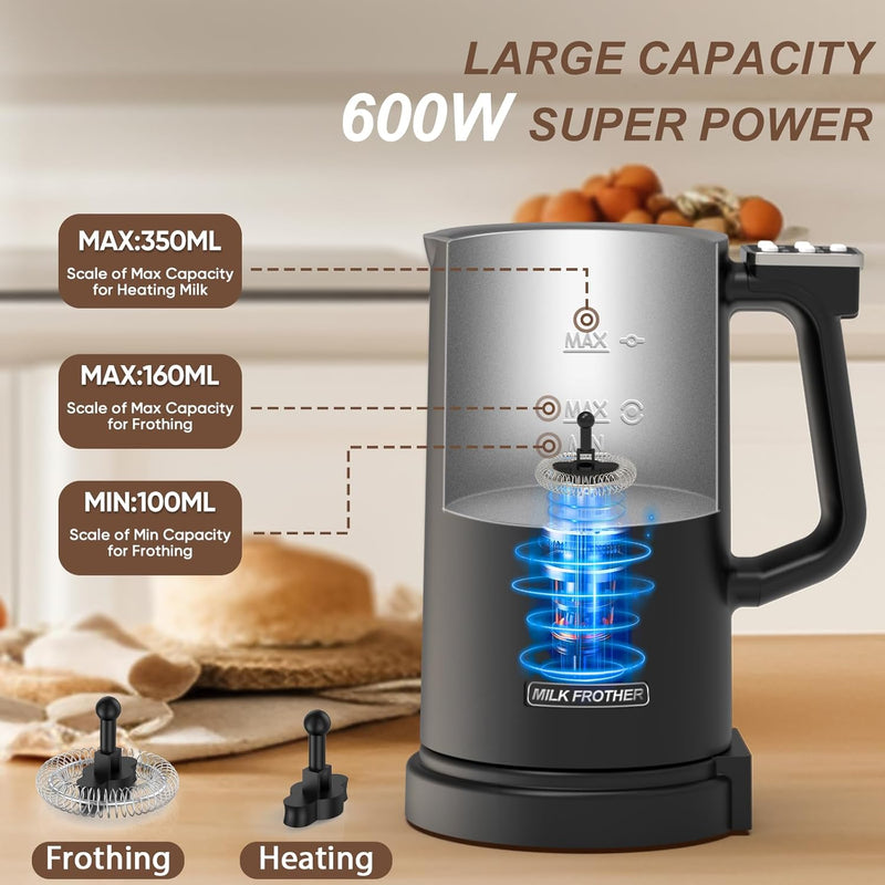 BNEHHOV 5 in 1 Milchaufschäumer Elektrisch, 600W 350 ml Automatischer Milchschäumer, Rostfreier Stah