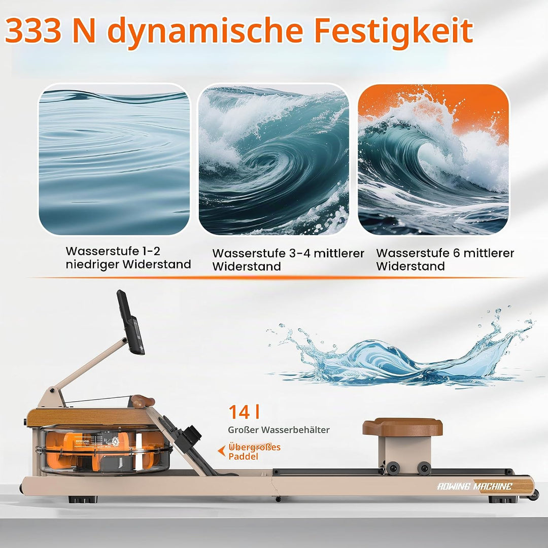 Rudergerät für Zuhause Klappbar: Bluetooth Rudergerät Wasser mit Verstellbarem Tablethalter - 98% Vo