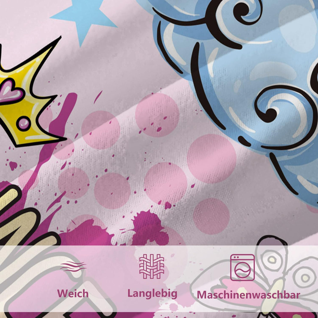 DJDEA Rosa Burg Bettwäsche 135 x 200 cm Kinder Weich Mikrofaser, Burg Motiv Bettwäsche-Sets mit Reis