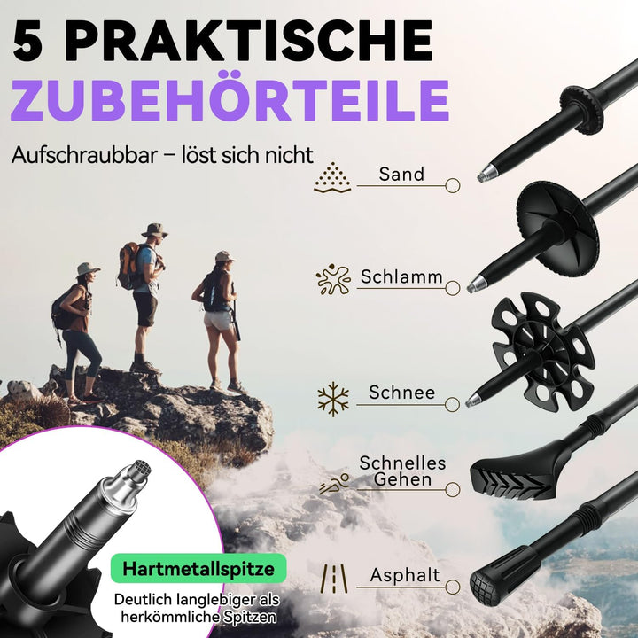 DOBESTS Teleskop-Wanderstöcke 2 Stück, Nordic-Walking-Stöcke 65-135 cm Violett, Violett