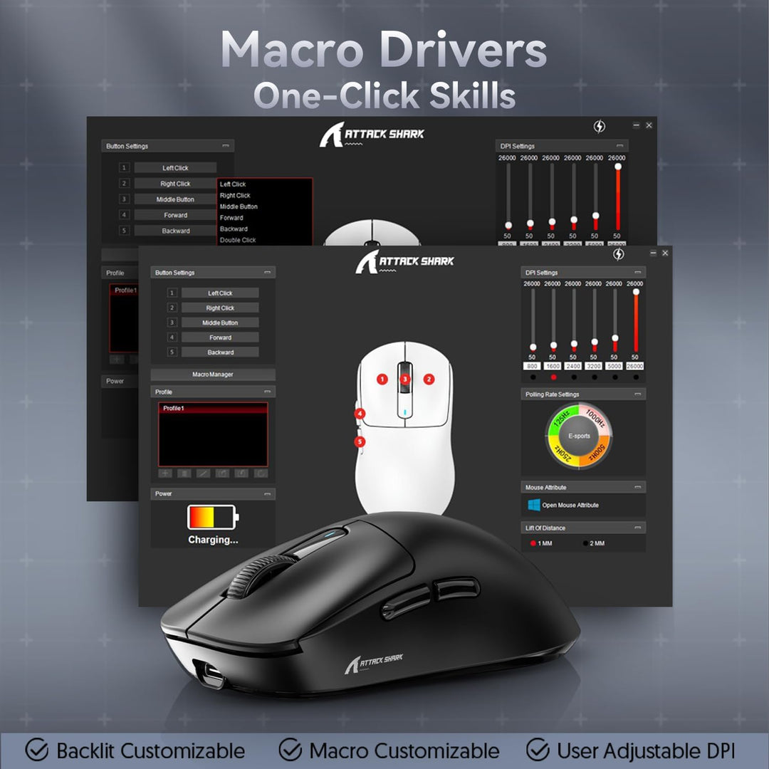 ATTACK SHARK X3 49g Ultraleicht Maus, PixArt PAW3395 Gaming-Sensor, BT/2,4G Kabellose/Kabelgebundene