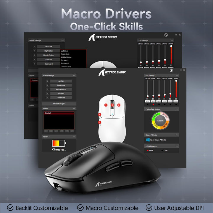 ATTACK SHARK X3 49g Ultraleicht Maus, PixArt PAW3395 Gaming-Sensor, BT/2,4G Kabellose/Kabelgebundene