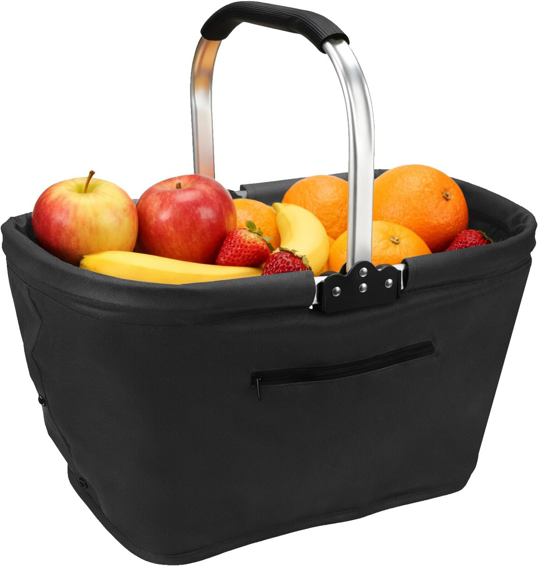 GAESHOW Einkaufskorb Faltbar 35L, Picknickkorb mit Gepolsterten Griffen, Tragekorb mit Aluminiumrahm
