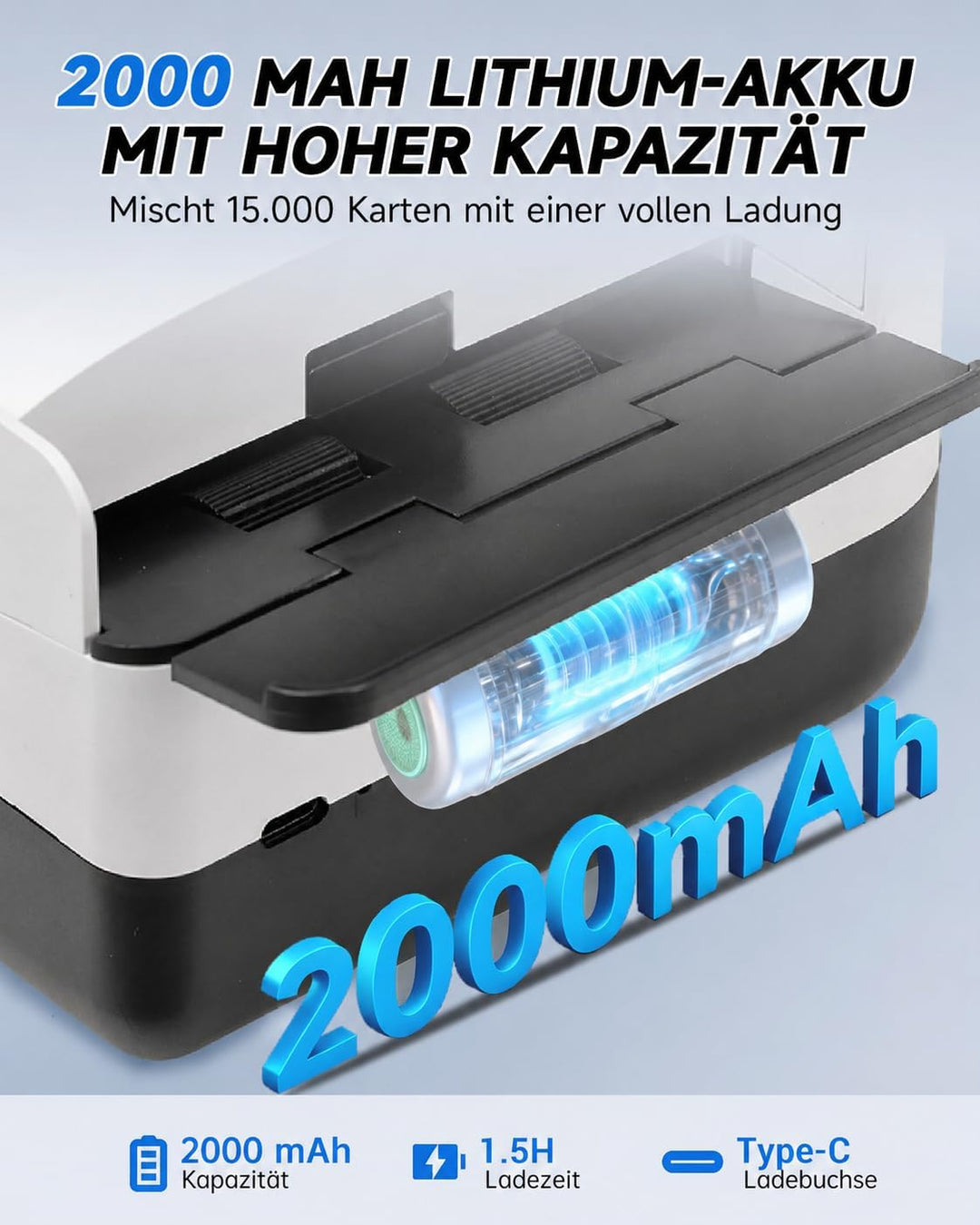 Kartenmischmaschine Elektrische, Geräuscharmer Kartenmischer mit 3000mAh Akku, Spielkartenablage, Mi