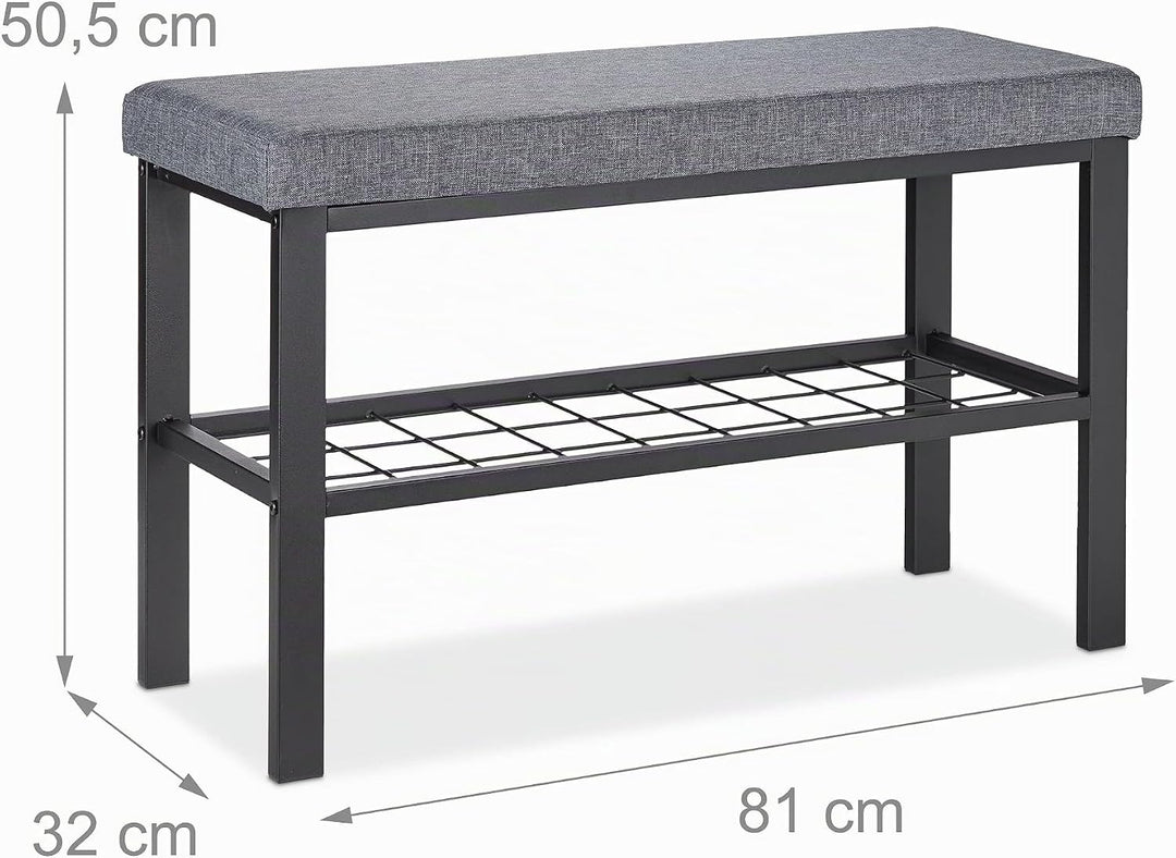 Relaxdays Schuhbank, 1 Ablage, Schuhregal mit Sitzfläche, gepolstert, HBT 50,5 x 81 x 32 cm, Sitzban