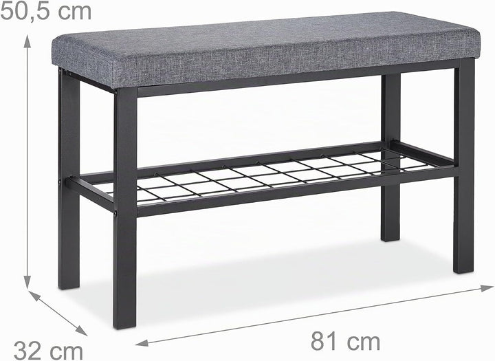 Relaxdays Schuhbank, 1 Ablage, Schuhregal mit Sitzfläche, gepolstert, HBT 50,5 x 81 x 32 cm, Sitzban