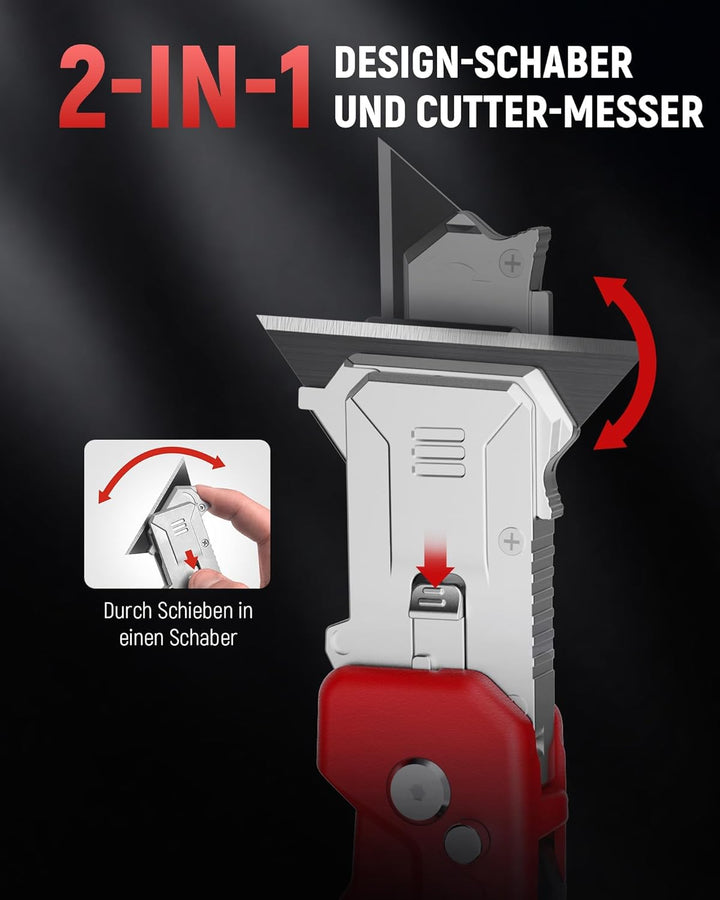 KAIWEETS 2-in-1 Cutter-Messer mit Schaber, Klappbares Universalmesser mit 3-Winkel-Verriegelung, Zin