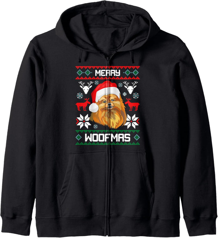 Zwergspitz Merry Woofmas Weihnachten Hund Xmas Pomeranian Kapuzenjacke