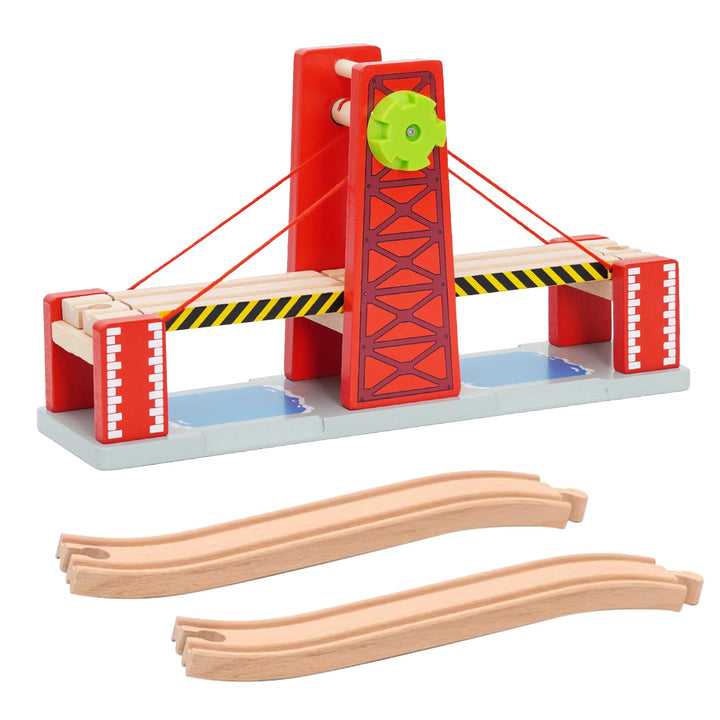 Hebebrücke für Holzeisenbahn, kompatibel mit Allen gängigen Holzeisenbahn-Systemen, Holzschienen-Zub
