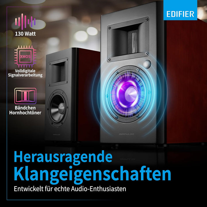 EDIFIER AIRPULSE A200 - 2.0 Studiomonitore (130W) mit Bluetooth V5.0 (aptX), Bändchen-Hornhochtöner