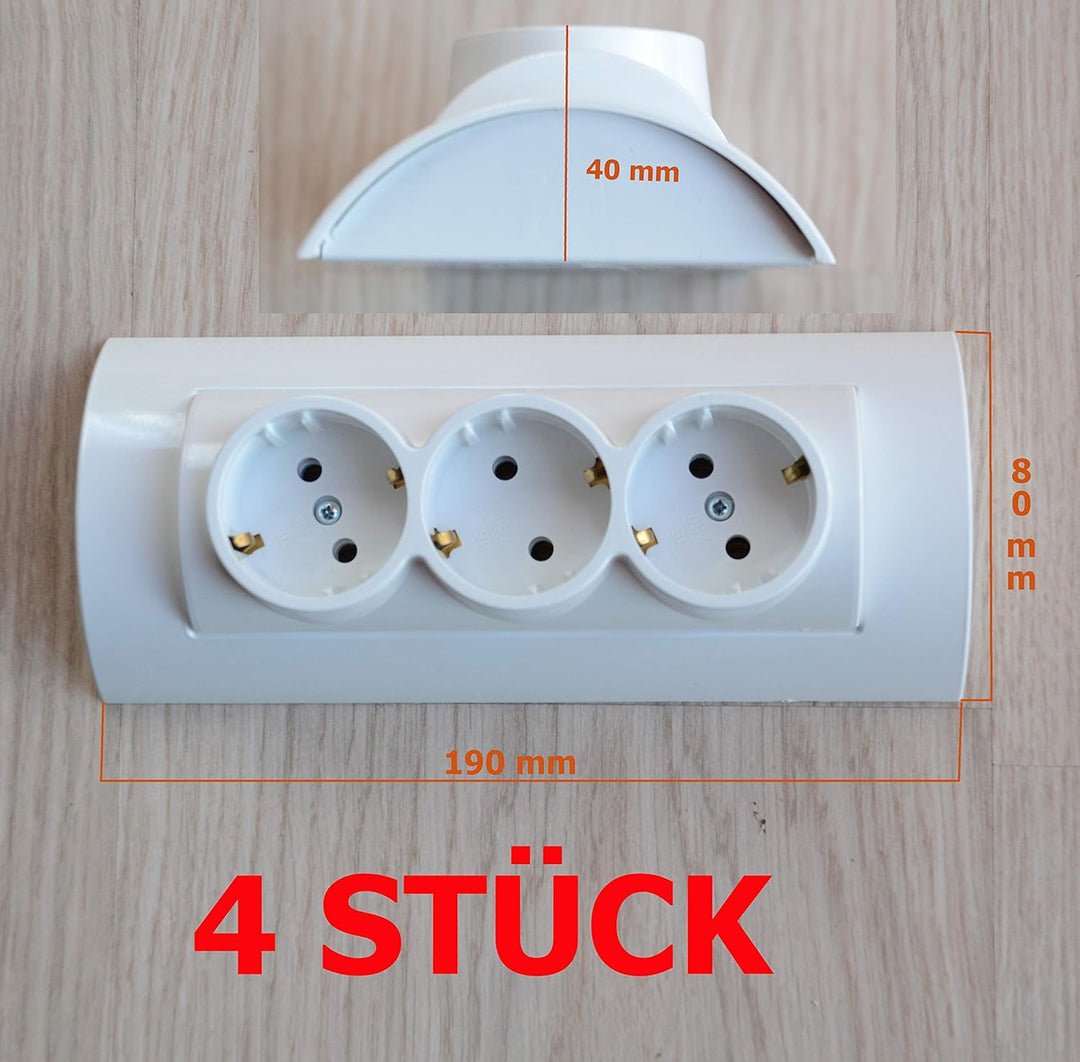 4 STÜCK 3-fach Kombi-Steckdose Aufputzsteckdoset NEU Aufputz 3 steckplätze Hergestellt im EU, 4