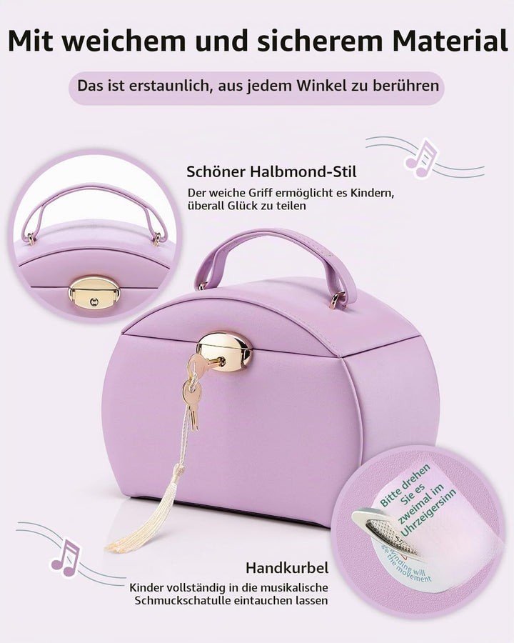 VLANDO Spieluhr Ballerina Schmuckkästchen, Abschliessbares Schmuckschatulle Mädchen PU Leder mit Sch