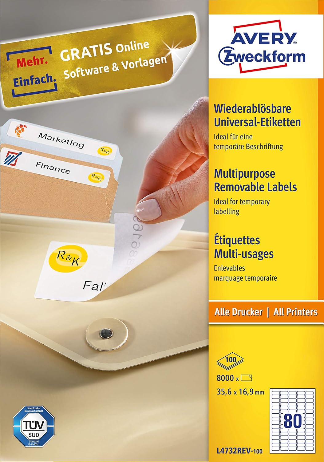 AVERY Zweckform L4732REV-100 Universal Etiketten, 100 Blatt, weiss &amp; L4736REV-25 Universal Etiketten