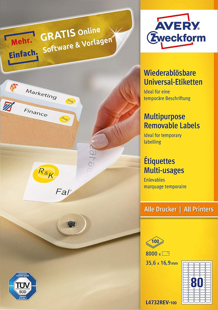 AVERY Zweckform L4732REV-100 Universal Etiketten, 100 Blatt, weiss &amp; L4736REV-25 Universal Etiketten