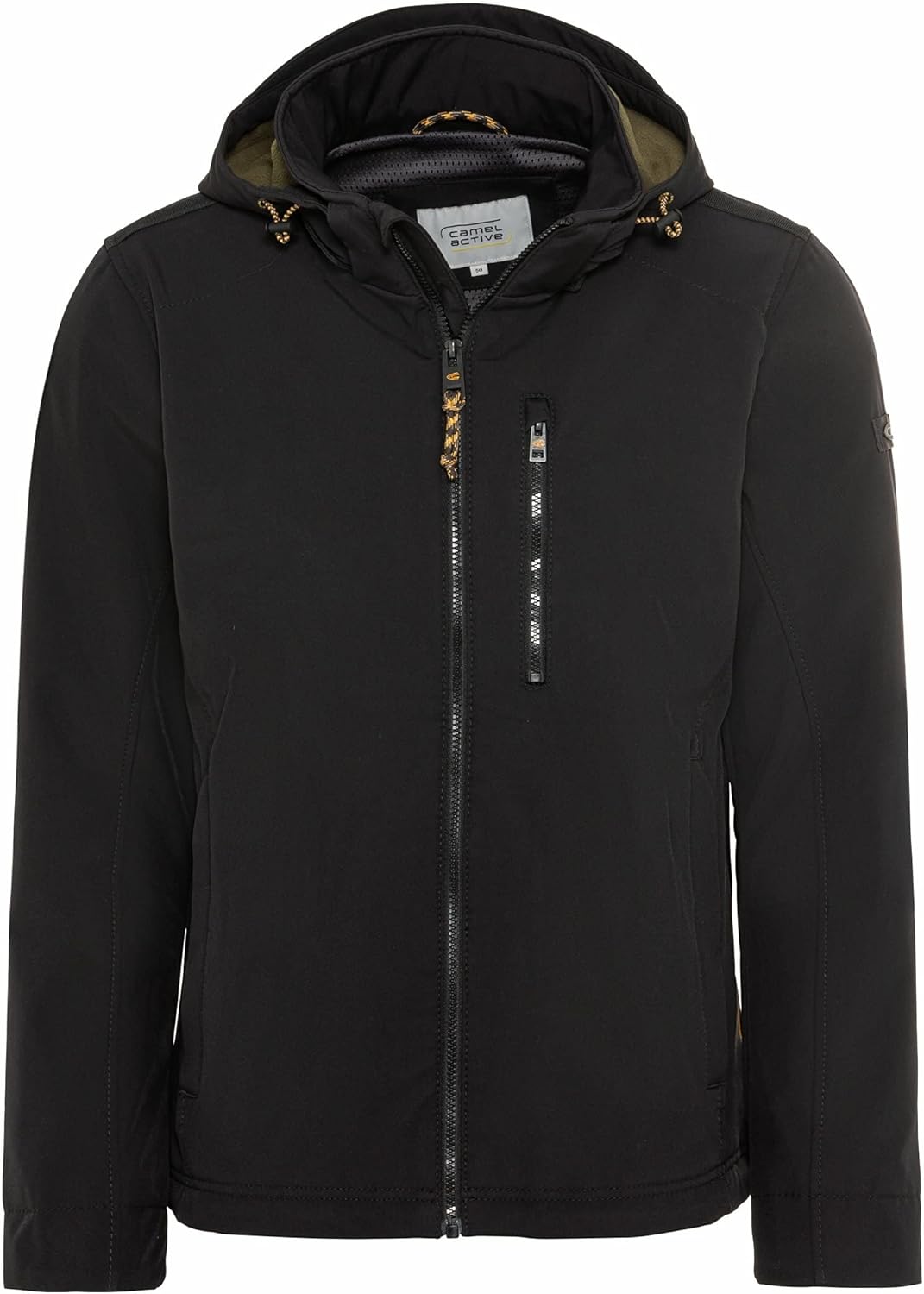 camel active Herren Wind- und Wasserabweisende Softshell-Jacke mit Abnehmbarer Kapuze 25 Schwarz, 25