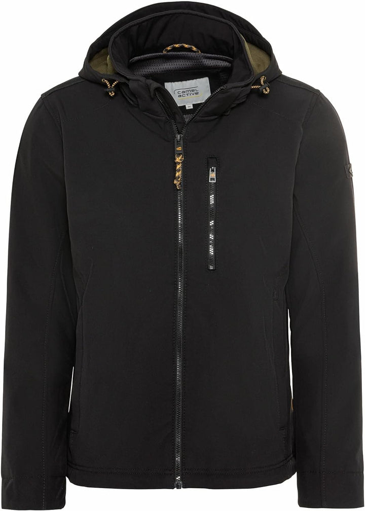 camel active Herren Wind- und Wasserabweisende Softshell-Jacke mit Abnehmbarer Kapuze 25 Schwarz, 25