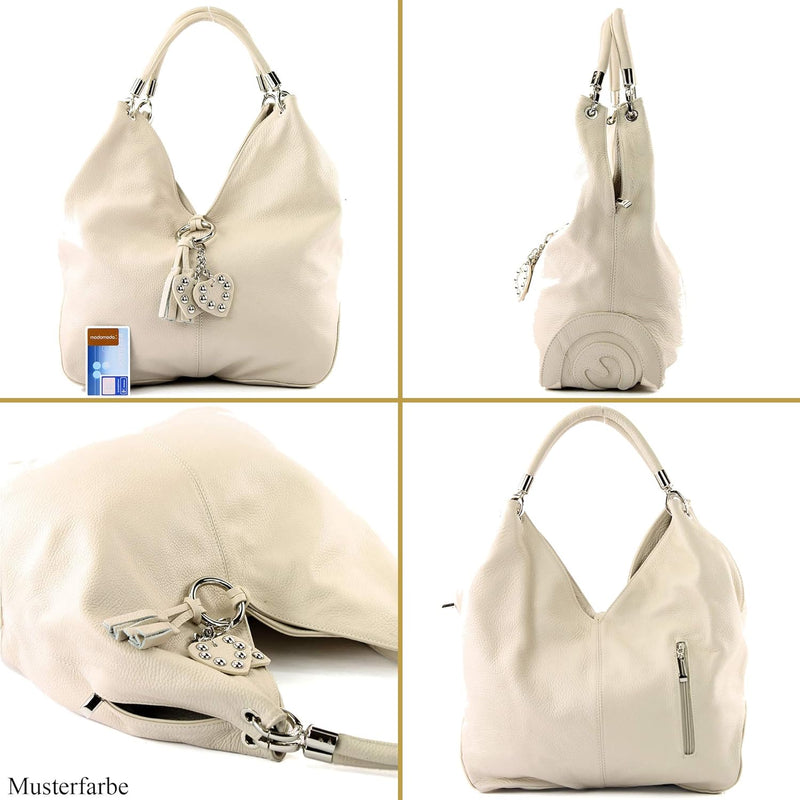 modamoda de - 330 - ital. Leder Damen Schultertasche Large Beige, Beige