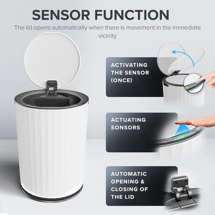 Sensor Badeimer Dueodde | Weiss | Touchless Sensorfunktion | Kosmetikeimer Rund | Eimer mit Deckel |