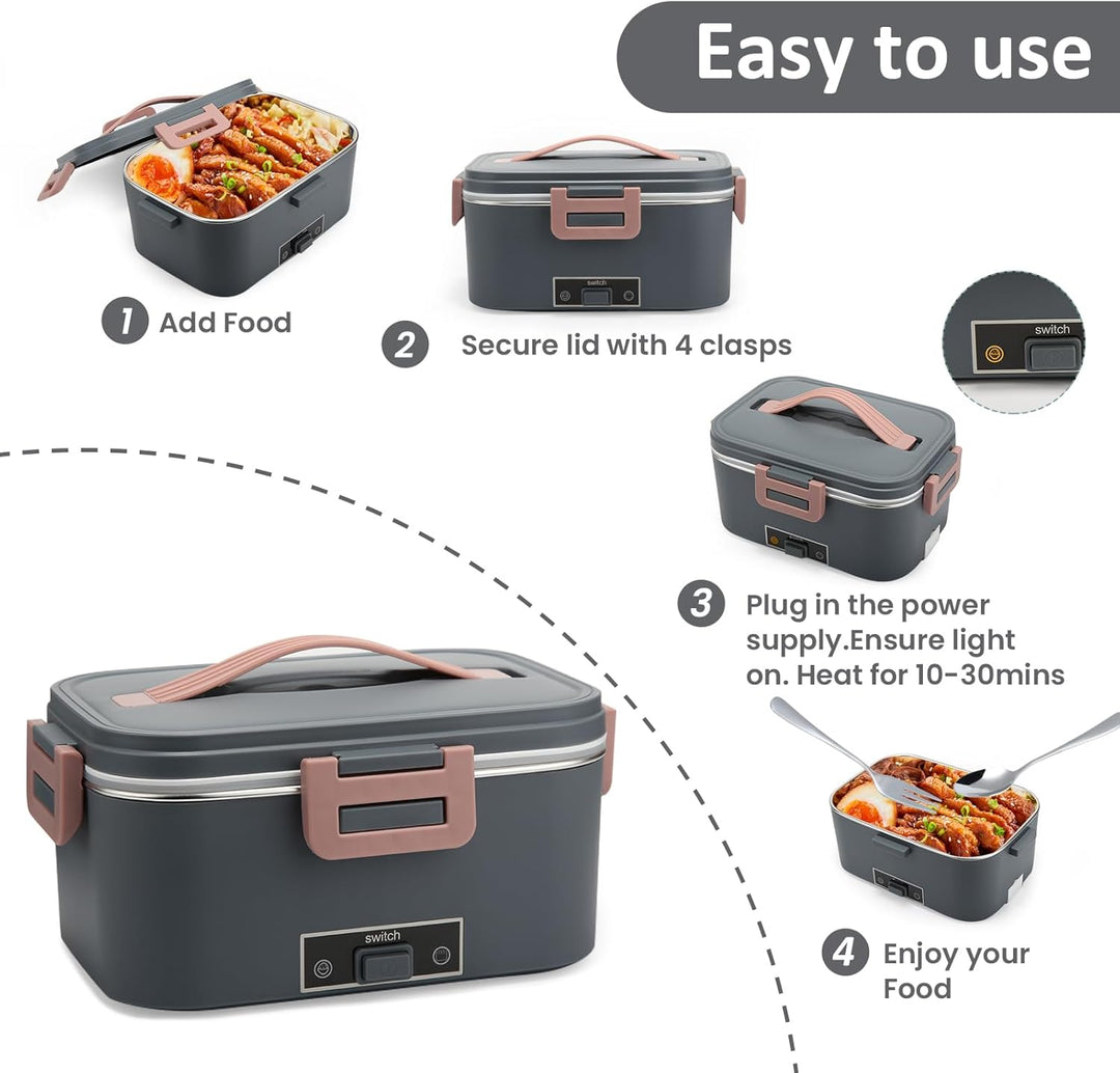Elektrische Lunchbox 100W, 3-In-1 tragbare beheizte Lunchbox, 1,8L Edelstahl Entnehmbare brotdose, 1