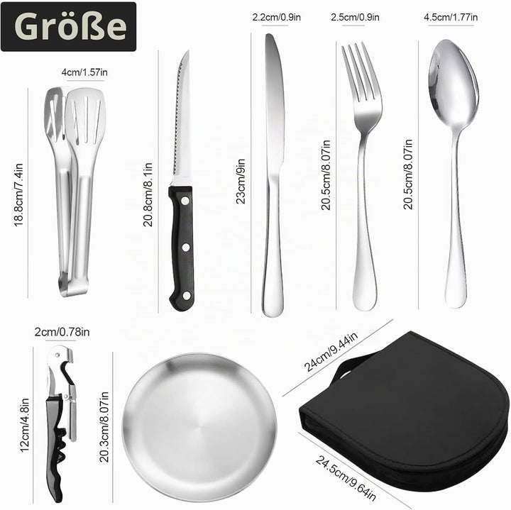 Campingbesteck Set für 2 Personen, Tragbares Edelstahl Outdoor Geschirr Set für Camping, Picknick un