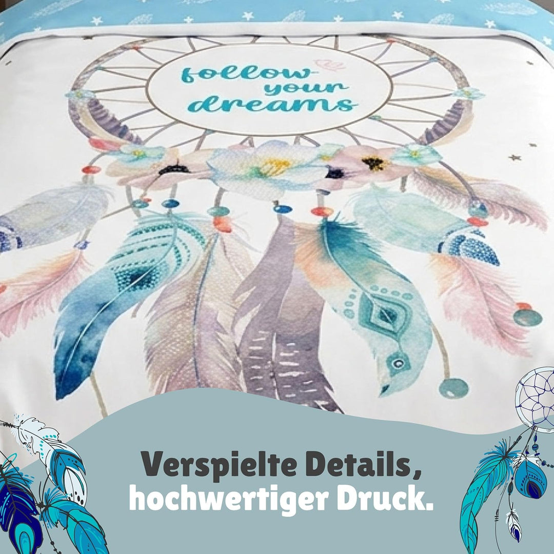 Familando Moderne Wende Bettwäsche-Set 135 x 200 cm 80 x 80 cm mit Traumfänger 100% Baumwolle Dream-