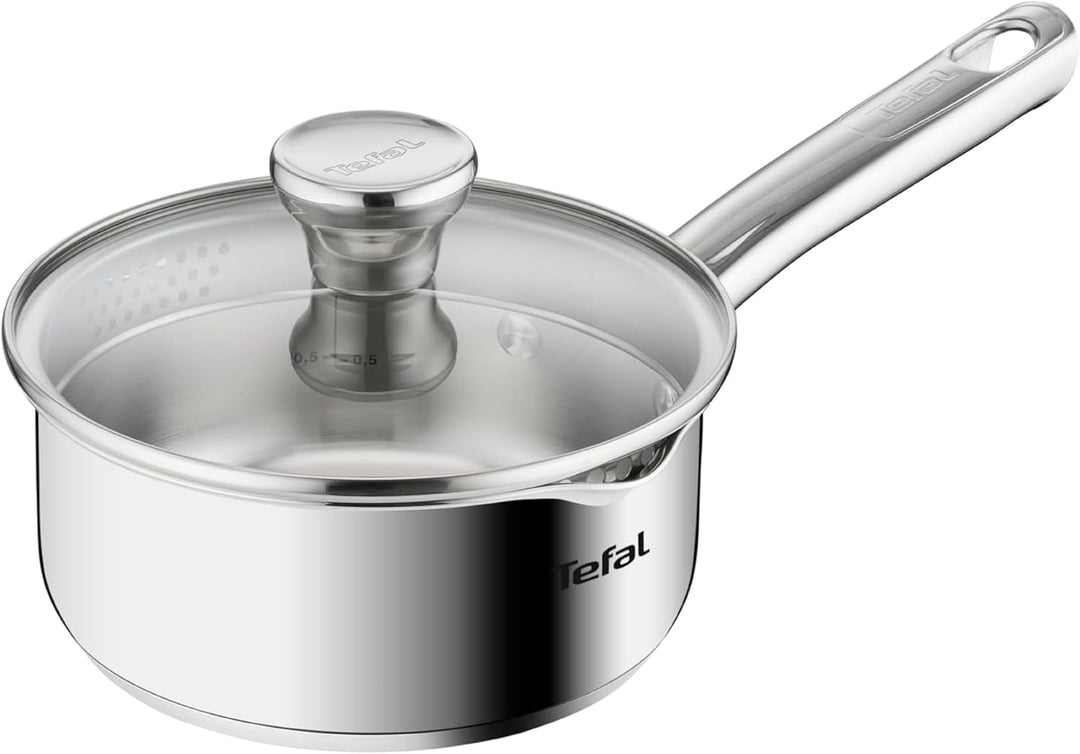 TEFAL DUETTO Stielkasserolle 16cm | A70522 | Edelstahl-Kochgeschirr | mit Siebdeckel und Ausgiesshil