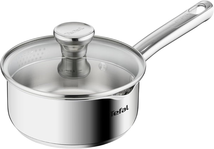 TEFAL DUETTO Stielkasserolle 16cm | A70522 | Edelstahl-Kochgeschirr | mit Siebdeckel und Ausgiesshil