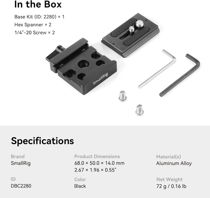SMALLRIG Schnelle Veröffentlichung Klemme und Platte, Baseplate für Arca Standard - 2280