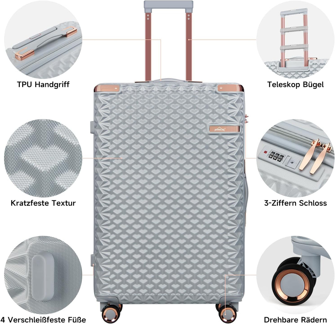 HOMELUX Kofferset 3 Teilig Hartschale Reisekoffer ABS Leicht Trolley Rollkoffer Hartschalenkoffer Se