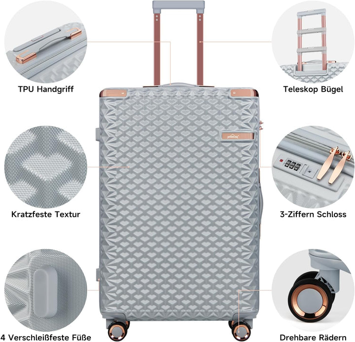 HOMELUX Kofferset 3 Teilig Hartschale Reisekoffer ABS Leicht Trolley Rollkoffer Hartschalenkoffer Se