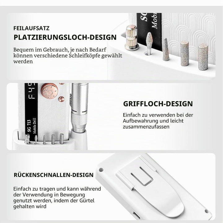 Elektrischer Nagelfräser Professionell, 45000 U/min,Tragbare Nagelfeile für Acrylnägel Gelnägel, mit