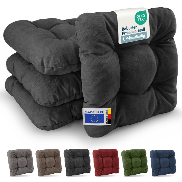 Beautissu 4er Set Premium Stuhlkissen 35x35 cm Anthrazit – UV-beständig & Robust Sitzkissen Outdoor