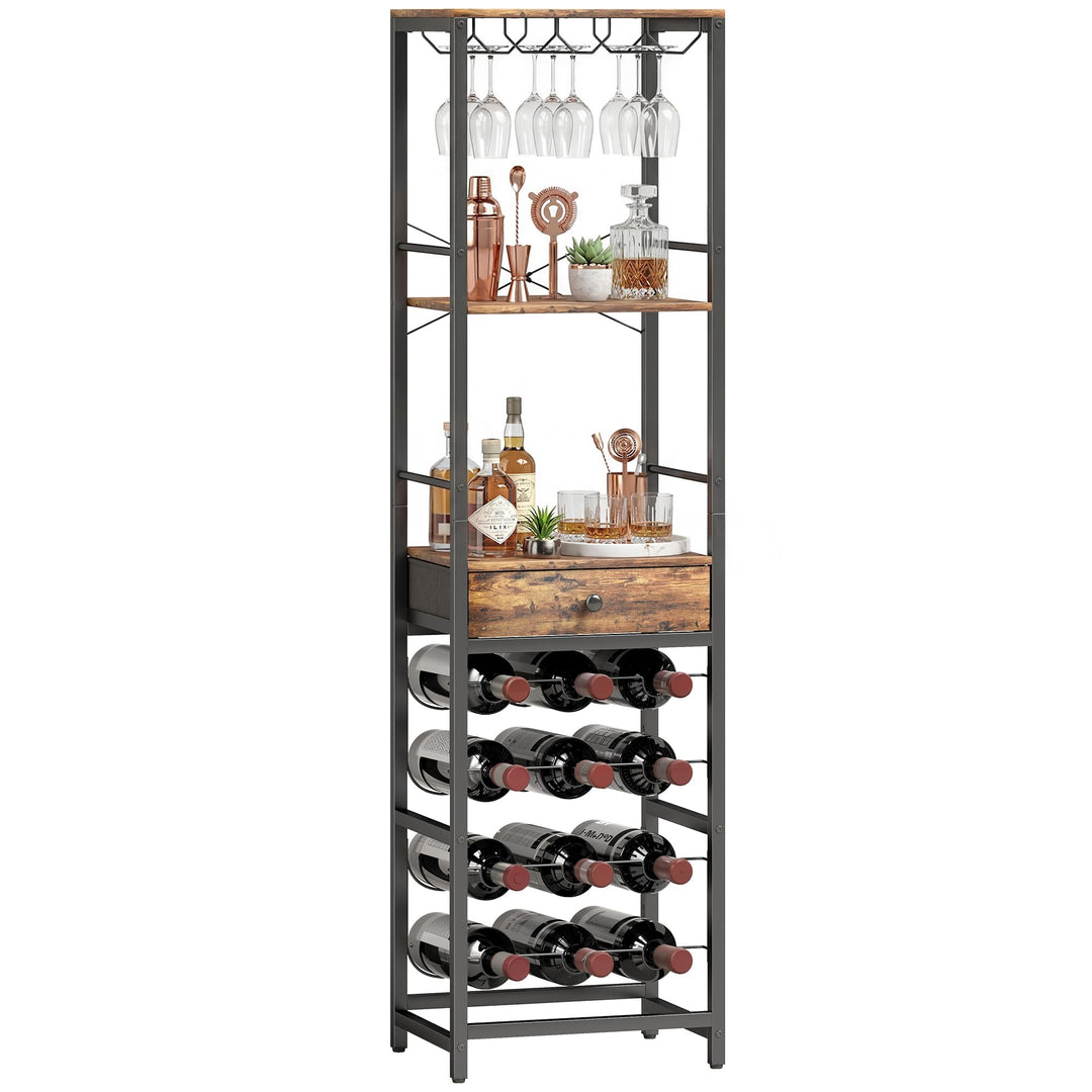 HOMCOM Weinregal Flaschenregal für 12 Weinflaschen, mit Glashalter und Schublade, Standregal, Weinha