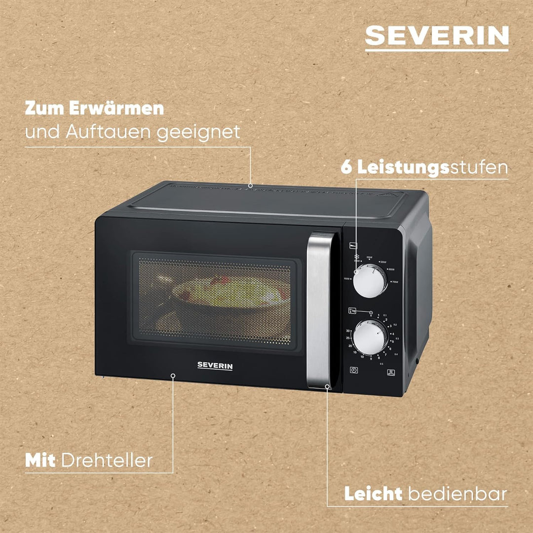 SEVERIN Mikrowelle Solo, Mikrowellengerät zum Auftauen und Erhitzen, Mikrowelle mit Drehteller für g