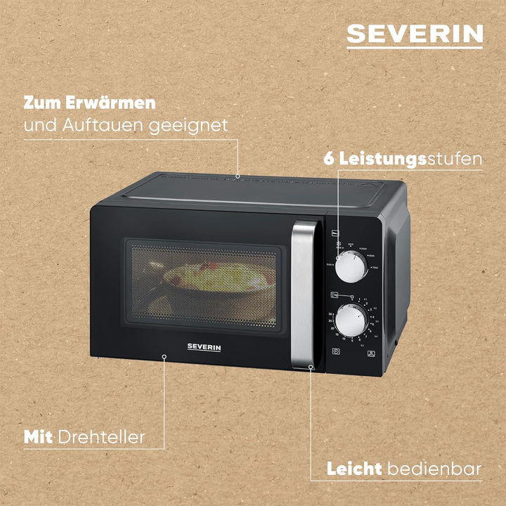 SEVERIN Mikrowelle Solo, Mikrowellengerät zum Auftauen und Erhitzen, Mikrowelle mit Drehteller für g
