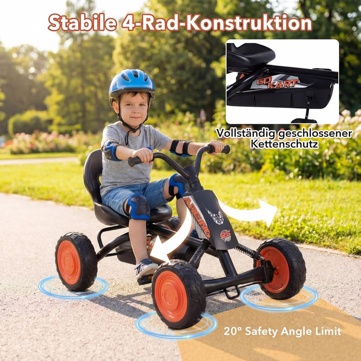DREAMADE Kinder Go Kart, Gokart mit einstellbarem Sitz & Rückenlehne, Tretfahrzeug mit Vorwärts- & R