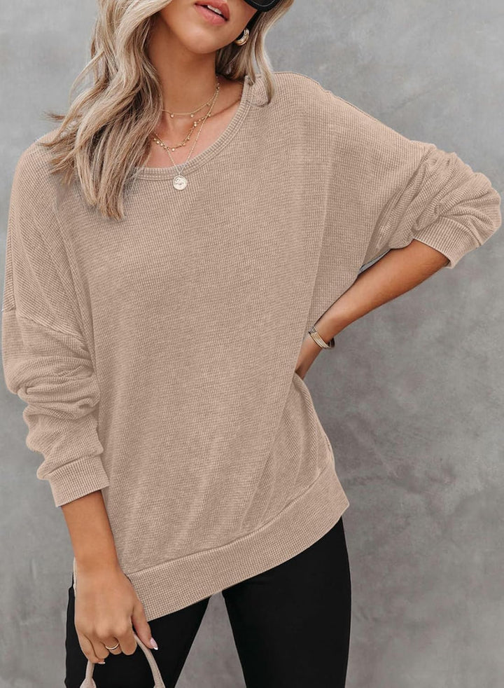 Dokotoo Damen Sweatshirt Rundhals Oversize Langarmshirt Herbst Winter Casual Pullover Baumwolle Basi
